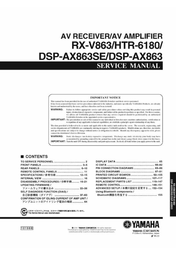 RX-V863, HTR-6180, DSP-AX863SE, DSP-AX863